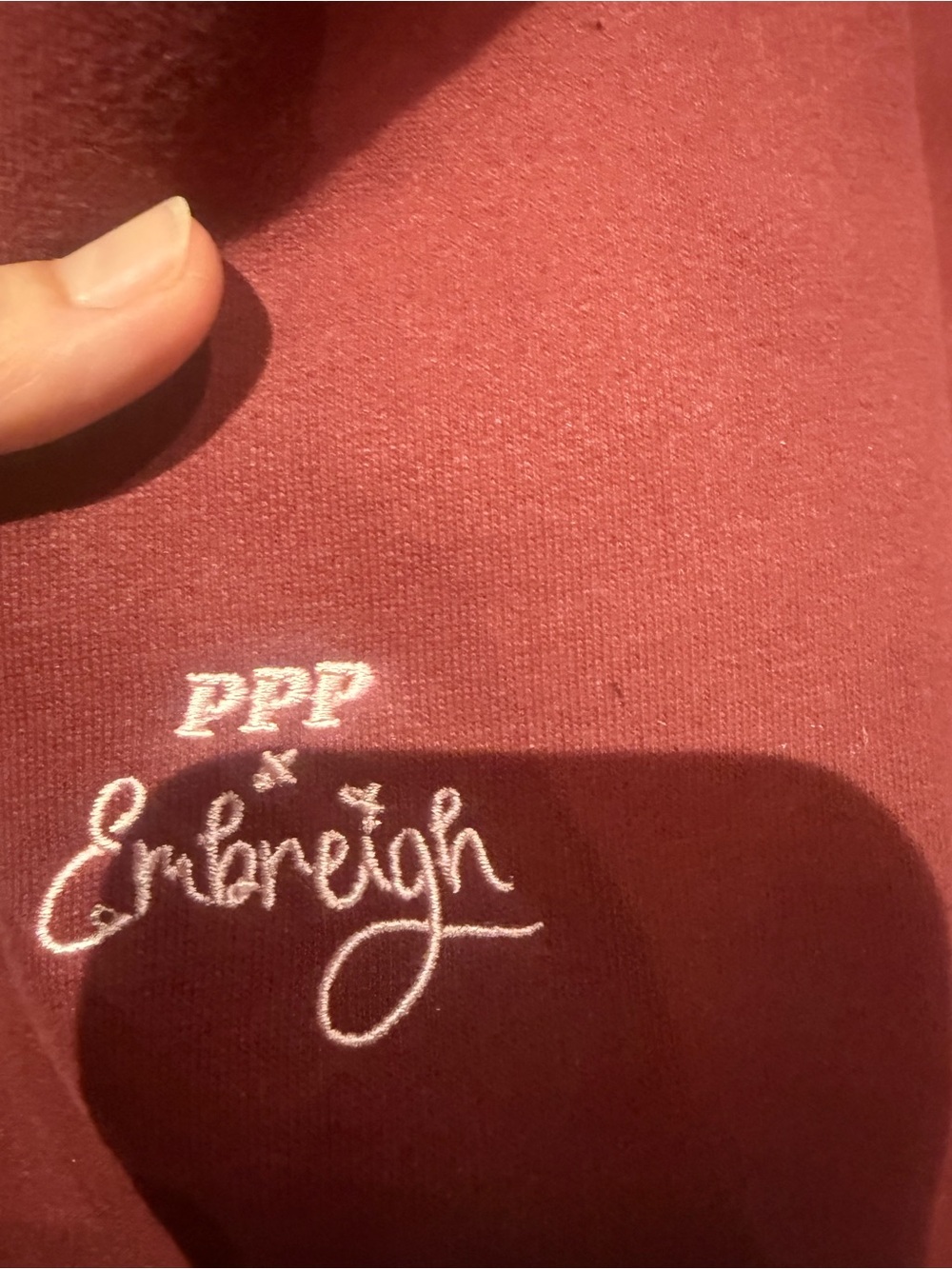 Pink Palm Puff Maroon Sweatshirt with light pink Graphic - Picture 5 of 5
